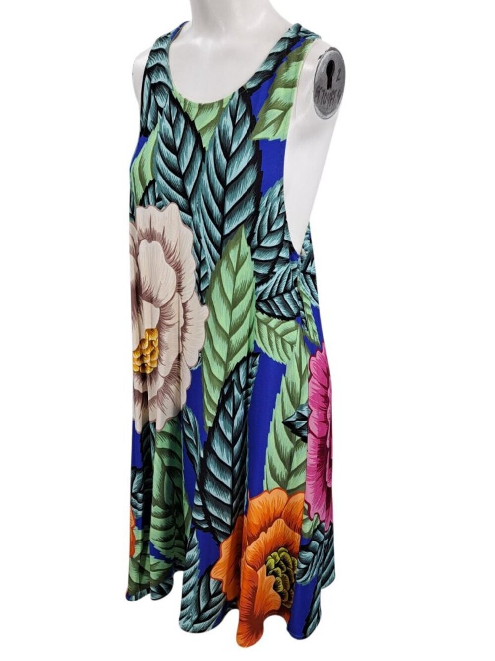 Mara Hoffman Floral Keyhole Sleeveless Tropical Ponte Knit Dress Size M Blue
